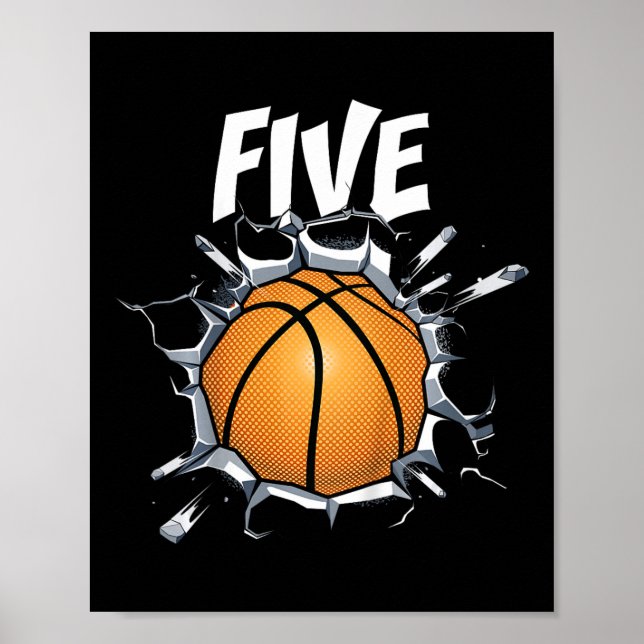 Poster Enfants 5 ans Basketball Anniversaire Thème 5t (Devant)