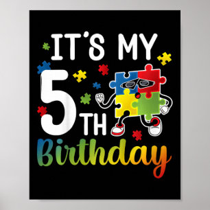 Poster Enfants 5e Autisme fête d'anniversaire 5 ans Autis