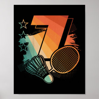 Poster Enfants 7e anniversaire garçon Badminton Joueur Ba