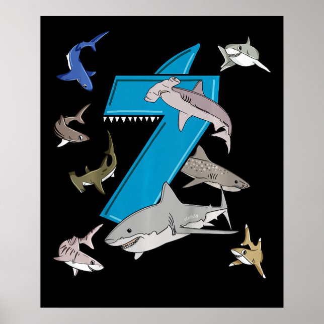 Poster Enfants 7e anniversaire garçons requin blanc requi (Devant)