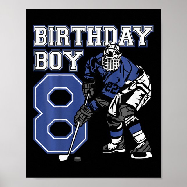 Poster Enfants 8 ans Hockey sur glace thème Anniversaire  (Devant)