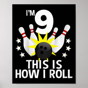 Poster Enfants 9 ans Bowling Anniversaire Chemise de fête