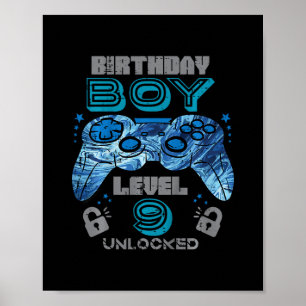 Poster Enfants 9e anniversaire Joueur Niveau 9 Débloqué V