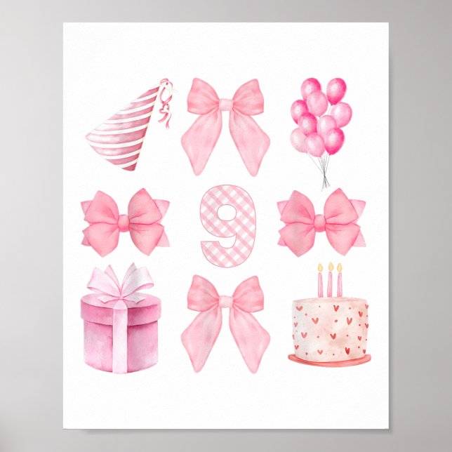 Poster Enfants 9e Coquette Anniversaire Fête Neuf Anniver (Devant)