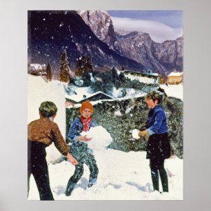Poster Enfants à portée libre en hiver