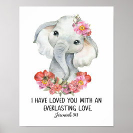 Poster Enfants Bible Verse Mur Art, Aquarelle Elephant Po