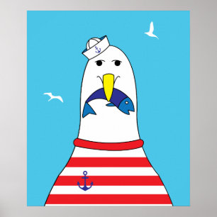 Poster Enfants Chambre Mignonne Bord de mer Mer Oiseau Mo