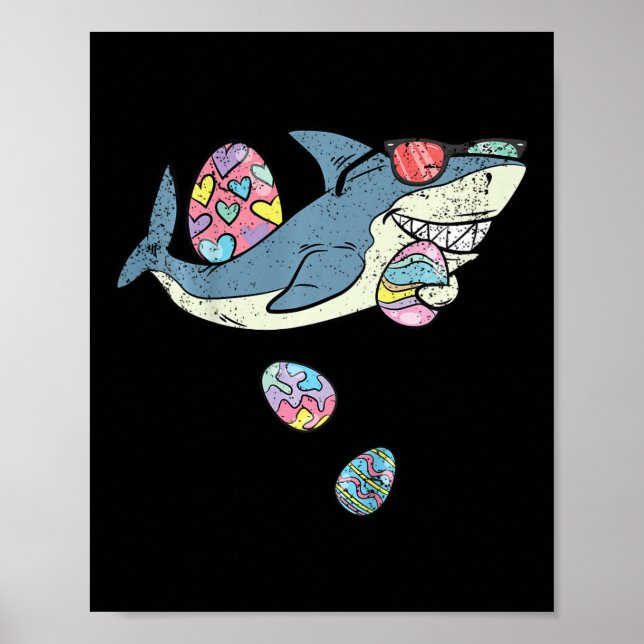 Poster Enfants Chasse aux oeufs de requin Pâques Drôle pr (Devant)