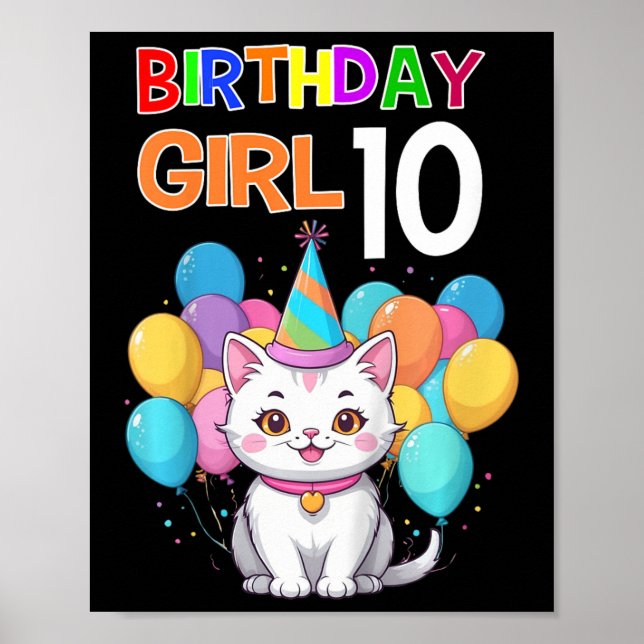Poster Enfants Chat Anniversaire 10 Anniversaire Filles 1 (Devant)