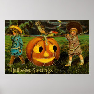 Poster Enfants cueillette de citrouilles de Halloween Jac