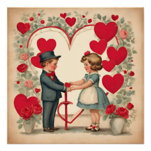 Poster Enfants de la Saint-Valentin vintage