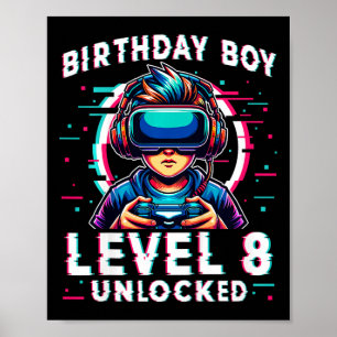 Poster Enfants de niveau 8 déverrouillés 8 ans Anniversai