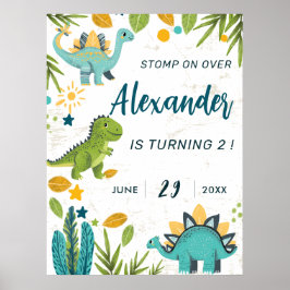 Poster Enfants Dinosaur fête d'anniversaire Bienvenue