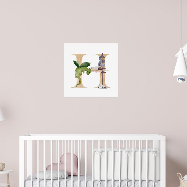 Poster Enfants Dragon Nom personnalisé Monogram H Nursery (Pépinière 2)