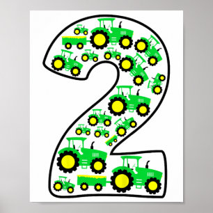 Poster Enfants ferme tracteur garçon 2e anniversaire 2 an