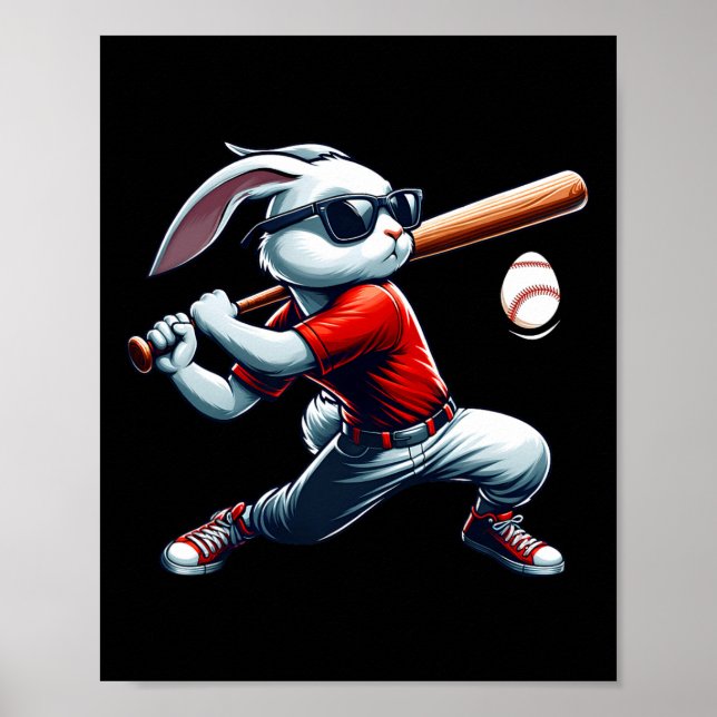 Poster Enfants Garçons Heureux Bunny Pâques Jouant Baseba (Devant)