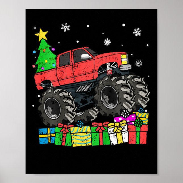 Poster Enfants Garçons Noël Monster Camion Enfants Merry  (Devant)
