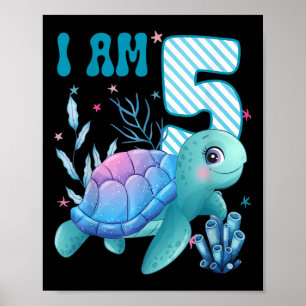 Poster Enfants j'ai 5 ans 5ème anniversaire Tortues de me