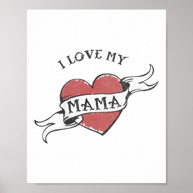 Poster Enfants J'Aime Ma Mama Heart Tattoo Fête des mères (Devant)