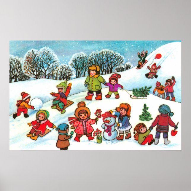 Poster Enfants jouant dans la neige (Devant)