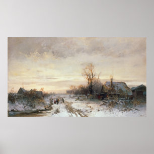 Poster Enfants jouant dans un paysage d'hiver