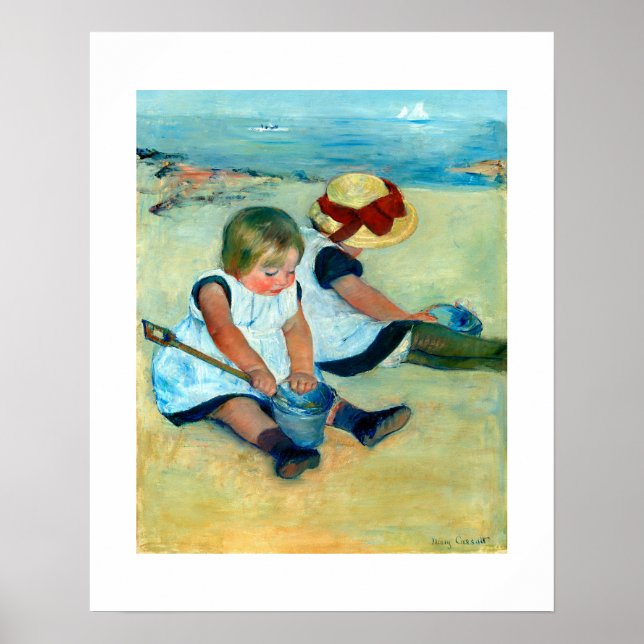 Poster Enfants jouant sur la plage par Mary Cassatt (Devant)