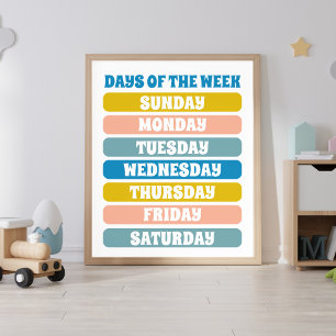 Poster Enfants Jours Mets De La Semaine Apprentissage Nur