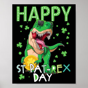 Poster Enfants Joyeux St Patricks Day T-rex Dinosaure Gar