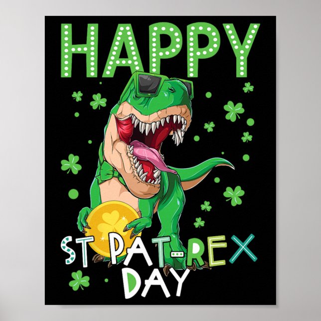 Poster Enfants Joyeux St Patricks Day T-rex Dinosaure Gar (Devant)
