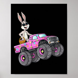 Poster Enfants Lapin de Pâques Conduisant Monster Truck A