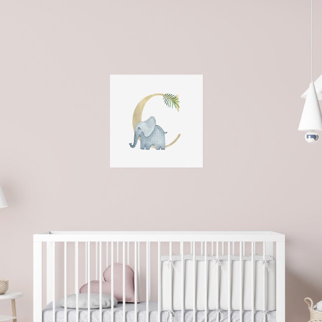 Poster Enfants mignons Éléphant animal Monogramme C Nurse (Pépinière 2)