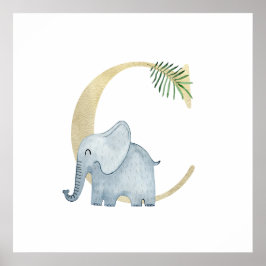 Poster Enfants mignons Éléphant animal Monogramme C Nurse