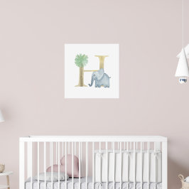 Poster Enfants mignons ÉLEPHANT animal Monogramme H Nurse