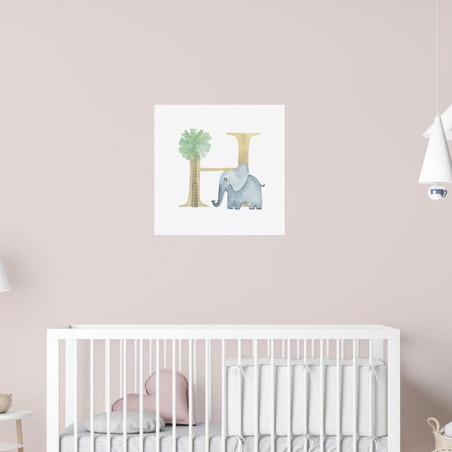 Poster Enfants mignons ÉLEPHANT animal Monogramme H Nurse (Pépinière 2)