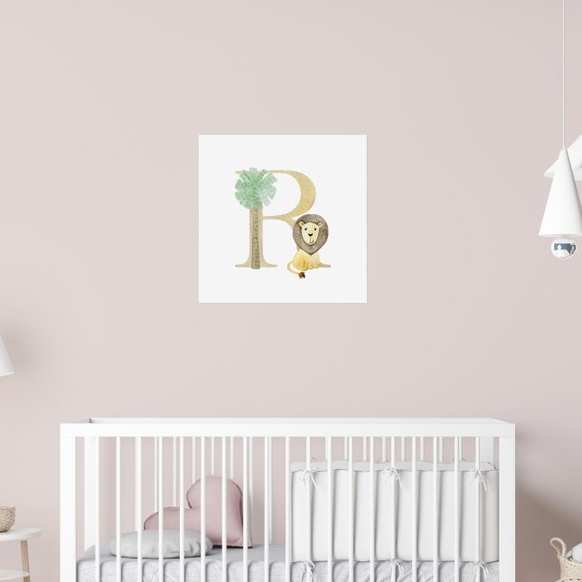 Poster Enfants mignons LION animal Monogramme R Nursery (Pépinière 2)