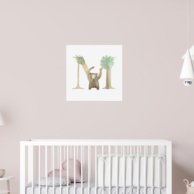 Poster Enfants mignons MONKEY Animal Monogram M Nursery (Pépinière 2)