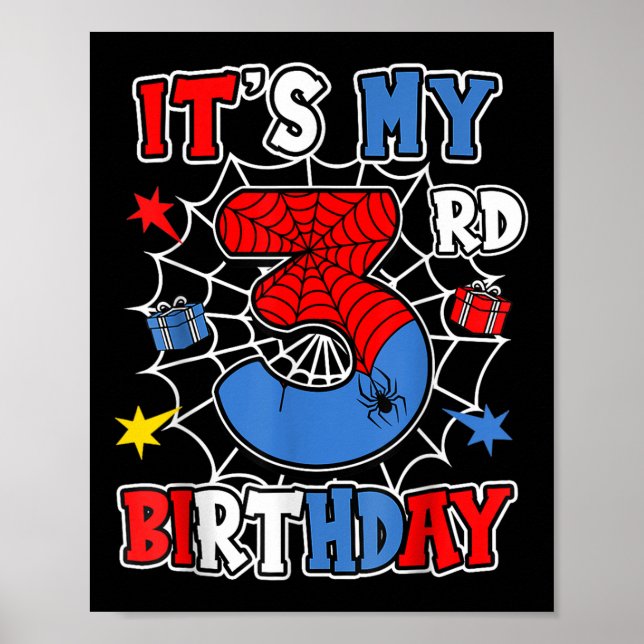 Poster Enfants Mon 3e anniversaire Spider ThParty 3 an (Devant)