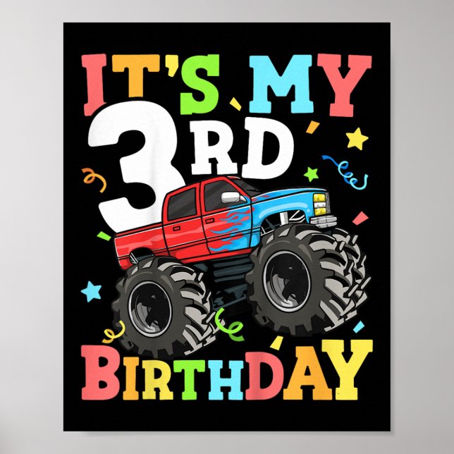 Poster Enfants Monster Camion Mon 3e anniversaire Garçon  (Devant)