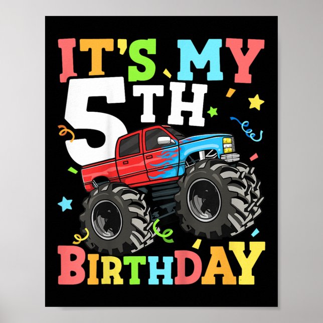 Poster Enfants Monster Camion Mon 5e anniversaire garçon  (Devant)