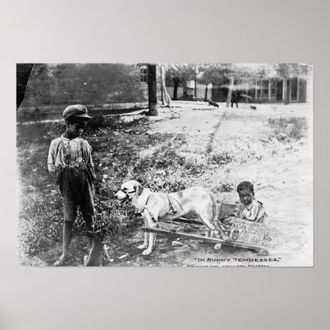 Poster Enfants noirs avec chien tiré Panier photo (Devant)