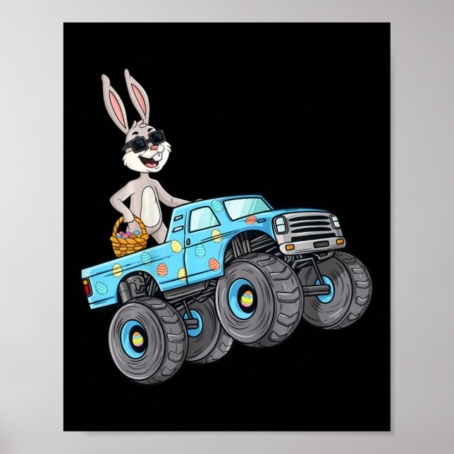 Poster Enfants Pâques Rabbit équitation Monster Camion Fu (Devant)