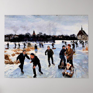 Poster Enfants patinage en dehors de faborg