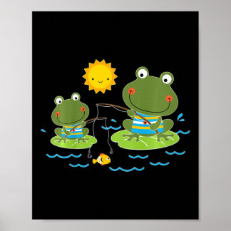 Poster Enfants pêchant des grenouilles joli pêcheur