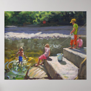 Poster Enfants pêchant Looe les Cornouailles 2014