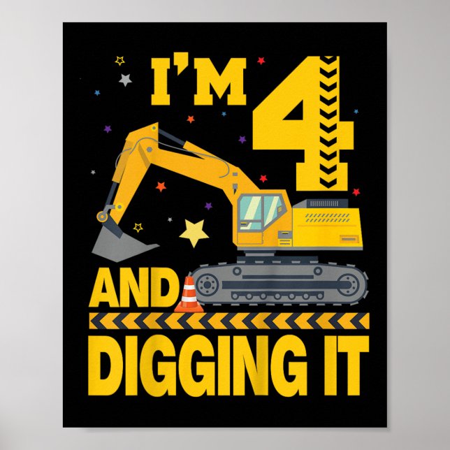 Poster Enfants quatre 4ans 4e anniversaire Excavateur 4 a (Devant)
