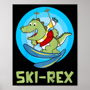 Poster Enfants qui skient Ski-rex Dino Drôle Enfant Drôle
