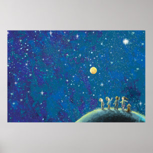 Poster Enfants Regardant Night Sky