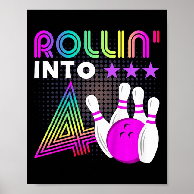 Poster Enfants Rollin Into 4 Bowling Anniversaire fête 4e (Devant)