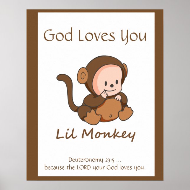 Poster Enfants Salle Écriture, Dieu Vous Aime Lil Singe (Devant)