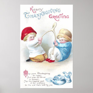 Poster Enfants toug sur le géant Wishbone Vintage Thanksg